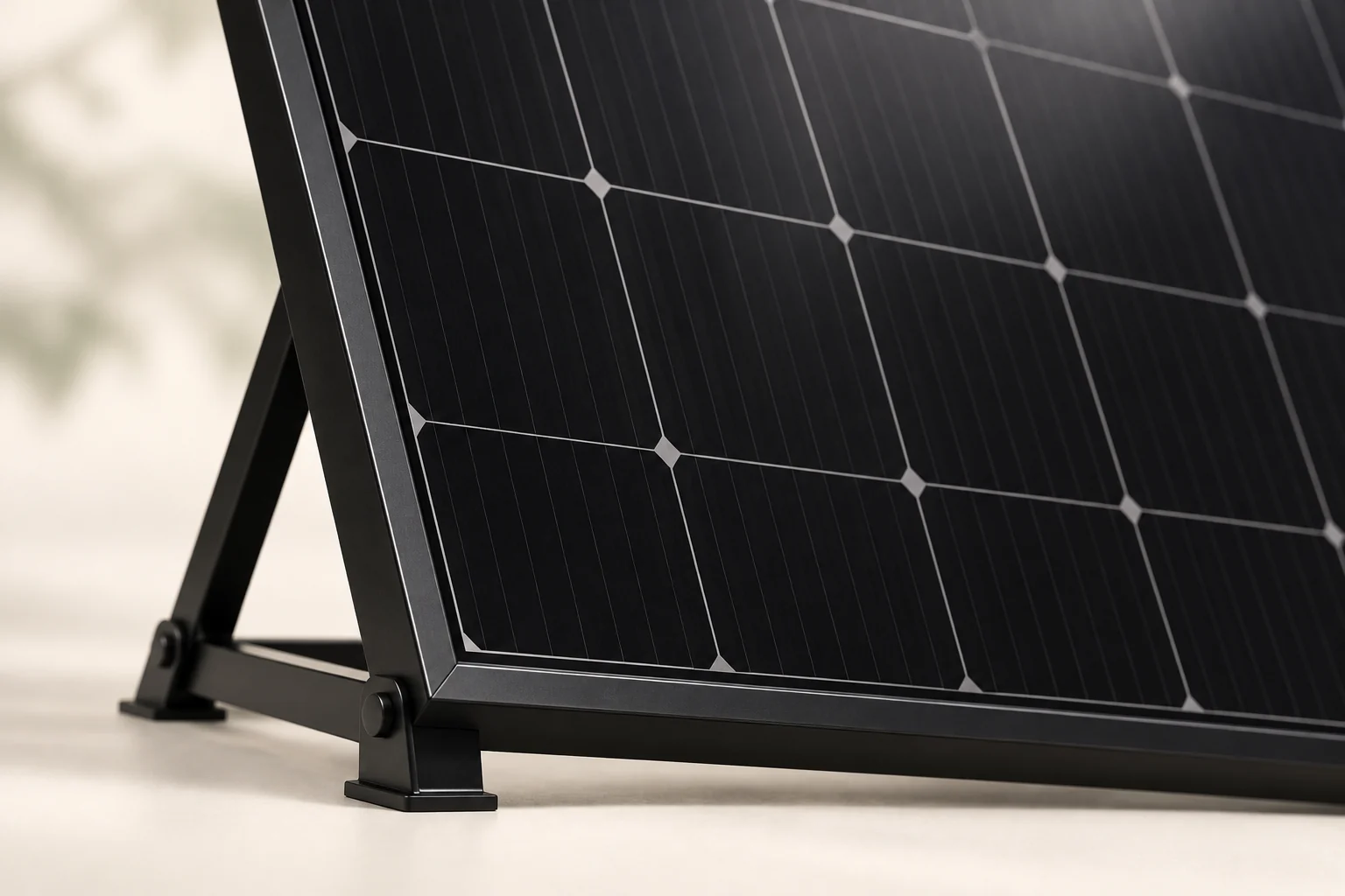 Illustrative detail of a solar panel frame and its supporting stand